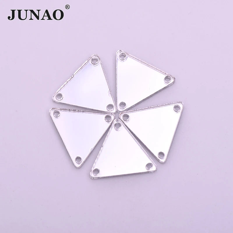 JUNAO 100pcs Mirror Rhinestones 16*16mm Wholesale Gold Acrylic Strass Triangle Acrylic Crystals for Garments
