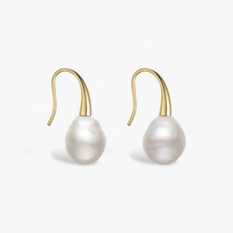 E2138 9-10mm DIY Natural Freshwater Pearl Charm Earrings Mounting Accessory 925 Sterling Silver Gold Plated  Jewelry for Wome