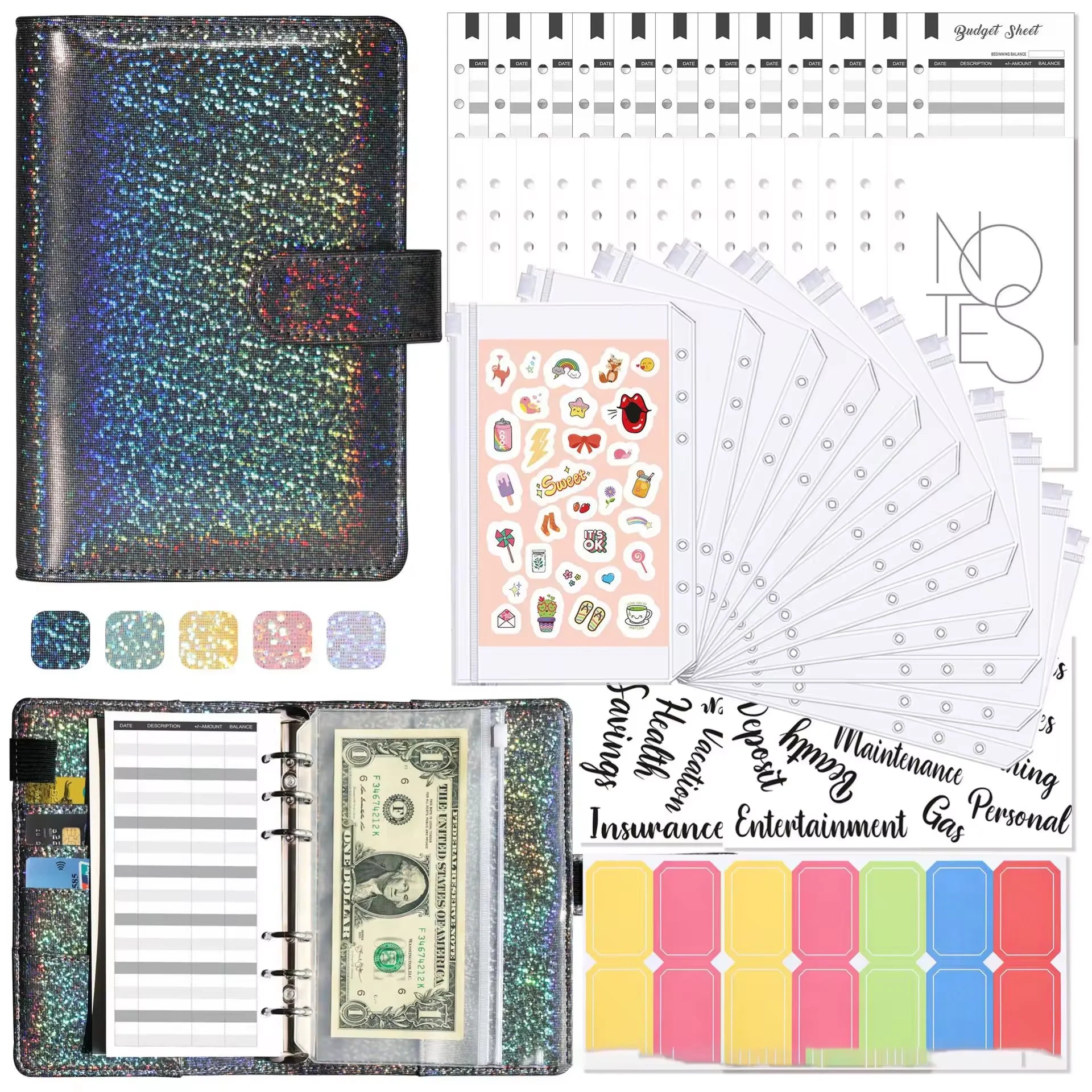 2026 New Binder with Zipper A6 Money Budget Planner Envelopes Cash Envelopes for Budgeting Money Organizer for Cash Budget Bi