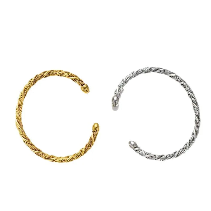 18k Gold Plated Custom PVD Stainless Steel Jewelry Fashion Cuban Twisted Rope Bangle Wholesale Women Waterproof Bracelets