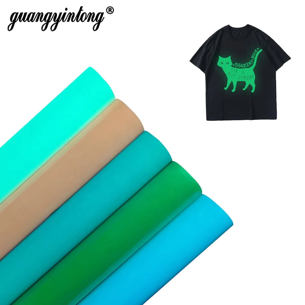 Guangyintong Glow Dark Washable PU HTV Heat Transfer Fabric for Clothing Textiles Non-Fade Non-Omission No Need for Transfer