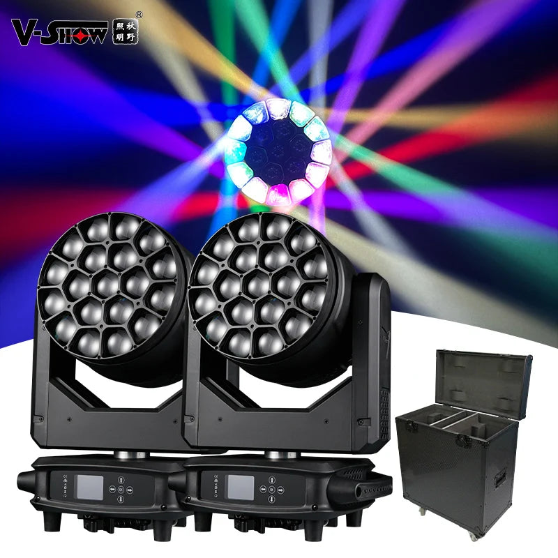 VSHOW R1940L 2pcs with case 19pcs 40W RGBW 4in1 B-Eyes Big Bee Eye LED Zoom Wash Moving Head Light for Bar DJ Club