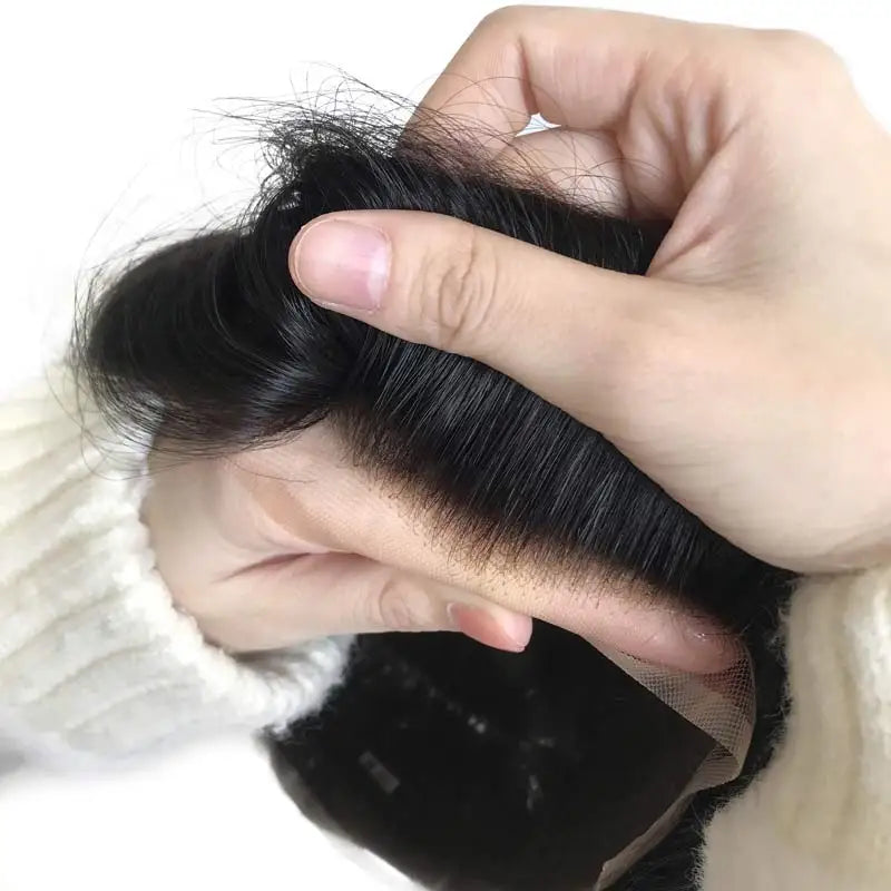 Full Super Fine Swiss Lace Natural Human Indian Remy Hair Men Toupee With Good Knots Bleached