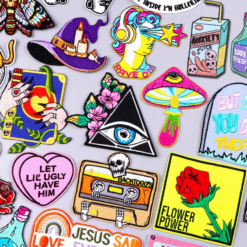 Custom Factory Price DIY Punk Flower Fusible Patch Magic Eye Cartoon Wholesale Embroidery Iron on Patches for Clothing