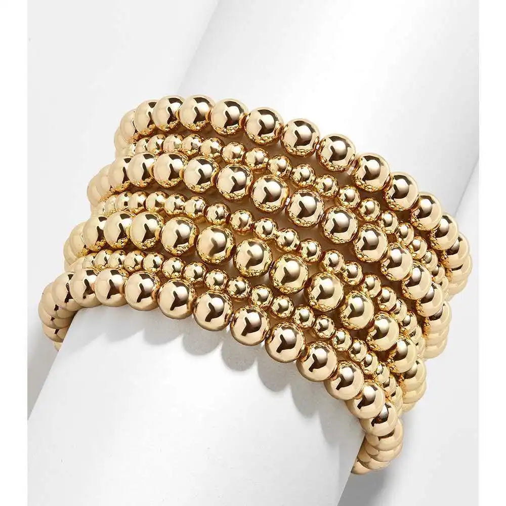 4MM 6MM 8MM Stainless Steel Beads Bracelet Elastic Stretch Ball Bracelet 18K Gold Plated Beaded Bracelet for Women Men