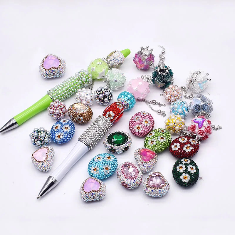 10pcs/bag Polymer Clay Beads Rainbow Rhinestone Disco Round Heart Beads for DIY Jewelry Mobile Phone Chain Bead Pen Accessori