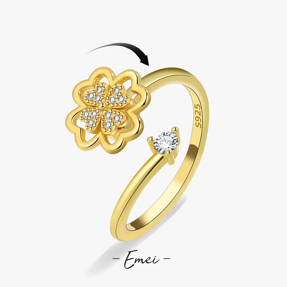 Micro Paved Zircon Rotatable 4 Leaf Clover Moissanite Ring Personalized Lucky Fashion Design