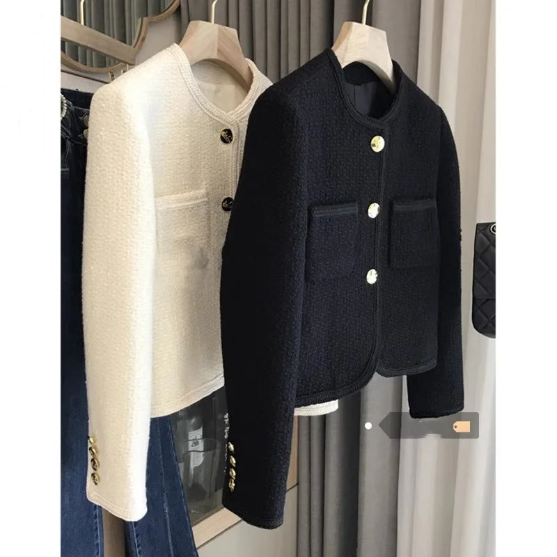Women's Woolen Blazer Jacket 2025 Spring Autumn Casual Breathable Loose Fit Polyester Outerwear