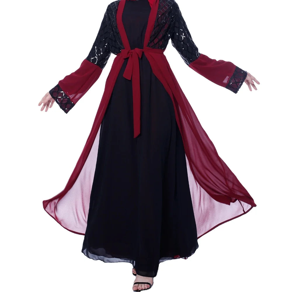 Dubai UAE Summer Patchwork Transparent Lace Decoration Stripe Glitter Pure Color Chiffon Muslim Abaya