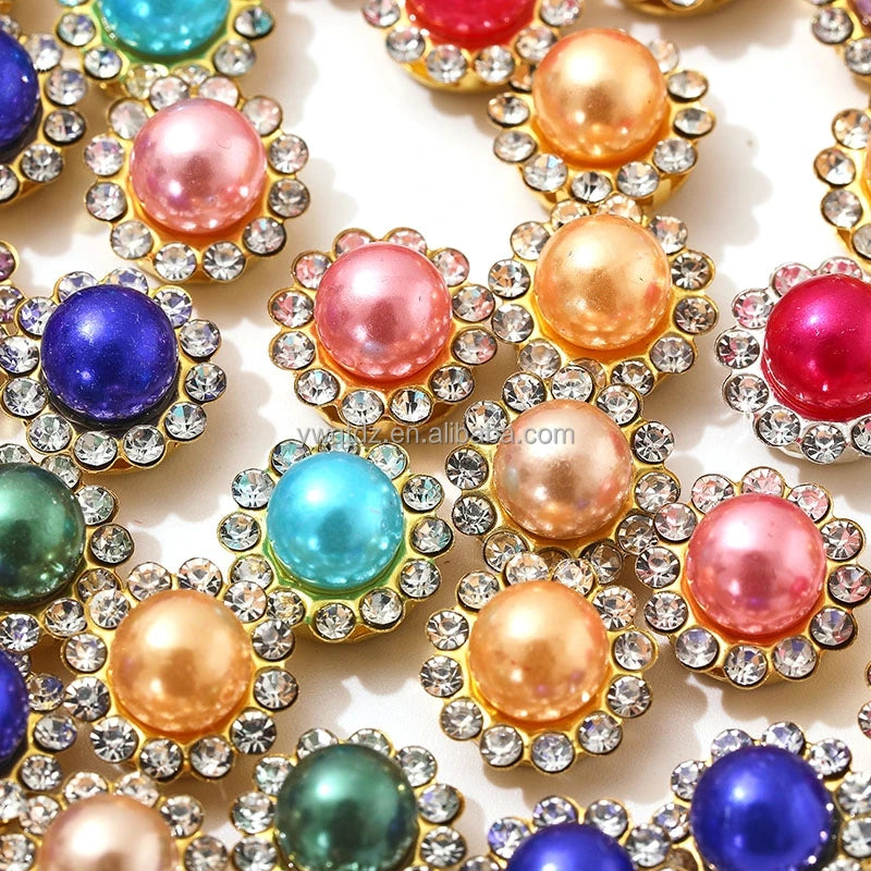 Factory Direct 10mm/12mm Pearl Flat Back Rhinestone Beads DIY Inlaid Loose Gold/Silver Bottom for Garments Made Durable Metal