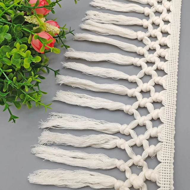 Wholesale 14cm 3 Knot Trim Cotton Tassel Fringe Tapes  Long Cotton Fringe Lace  Trim