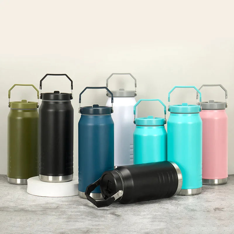1.5L Stainless Steel Double-Walled Insulated Tumbler Big Capacity Easy Carry Handle New Design Vacuum Water Bottle for Travel