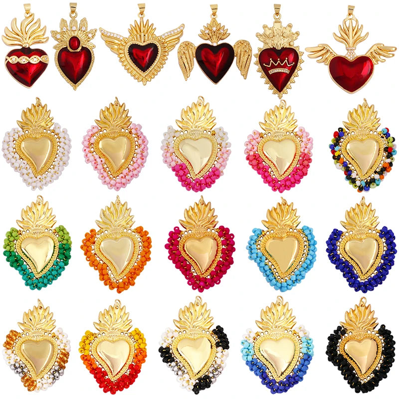 Fashion Fine Sacred Red Victorian Love Heart Charm PendantBohemian Style Colourful Seed Glass Beads Jewelry Necklace Supply L