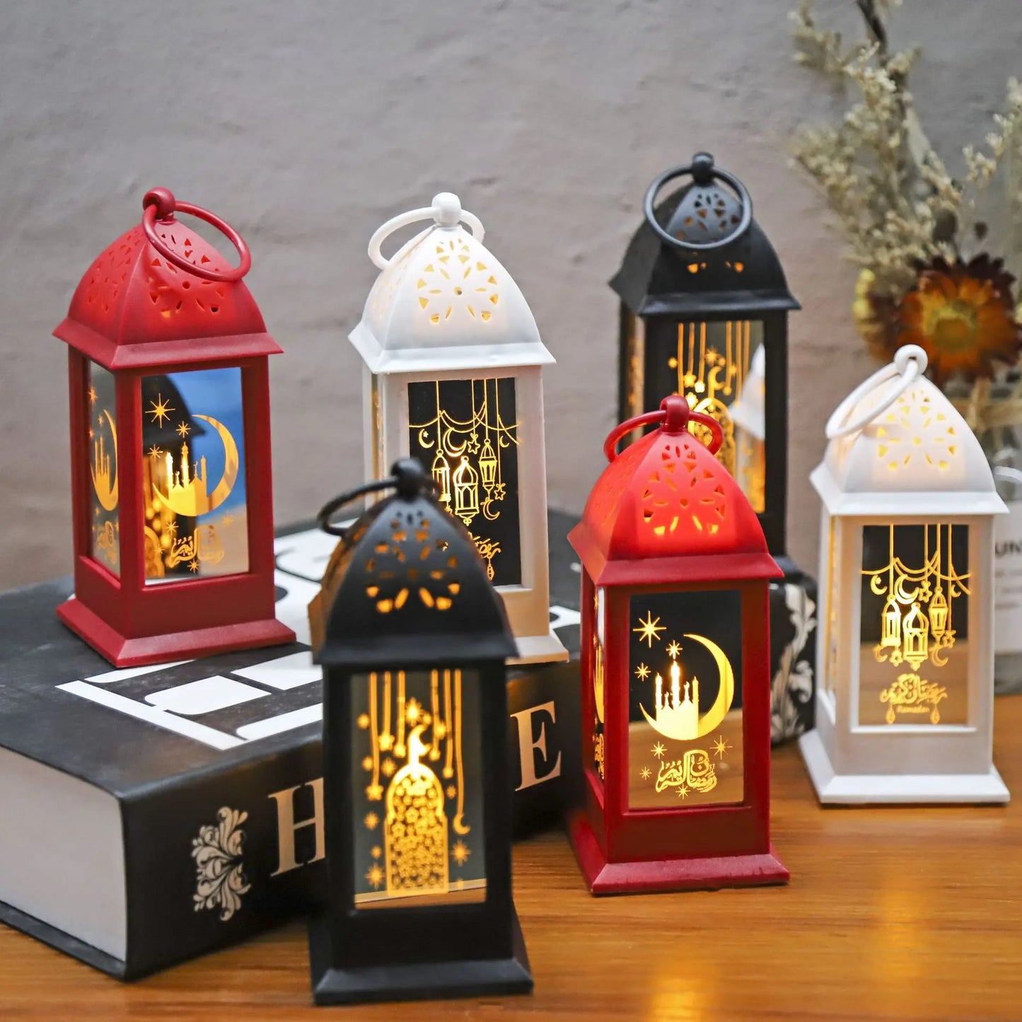 New MINI Led Lantern Mirror Glass Material Muslim EID Mubarak LED Lantern Ramadan Decoration Light Lantern Arab Eid Ornaments