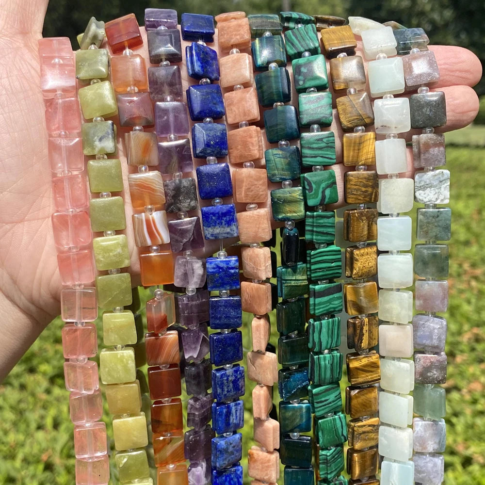 AsVrai U 10mm Natural Stone Beads Tiger Eye Lapis Lazul Square Spacer Loose Beads for Jewelry Making  DIY Bracelet Necklace