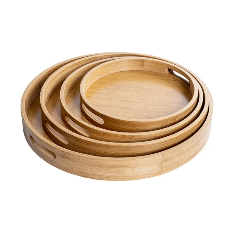 Bamboo Wooden Round Rectangular Wood Tea Cup Tray Solid Trays Hotel Dinner Plate Storage Utensils With Handles Elegant Tablew
