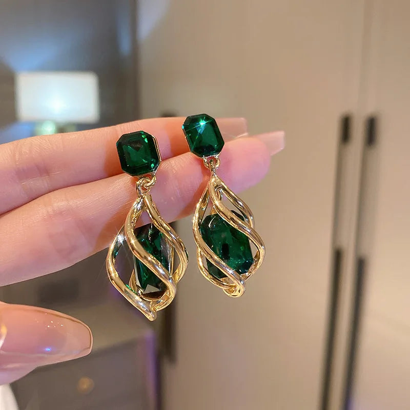 Trendy 925 Silver Plated  Needle Twisted Crystal Earrings Vintage Diamond Geometric Water Drop Earrings for Women Jewelry
