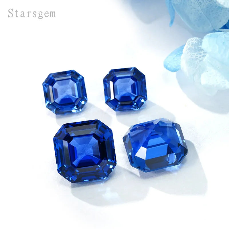 Royal Blue Sapphire Lab Grown Gemstones Asscher Cut Dark Blue Gemstones Lab Sapphire 0.5ct 1ct 5ct Jewelry Setting