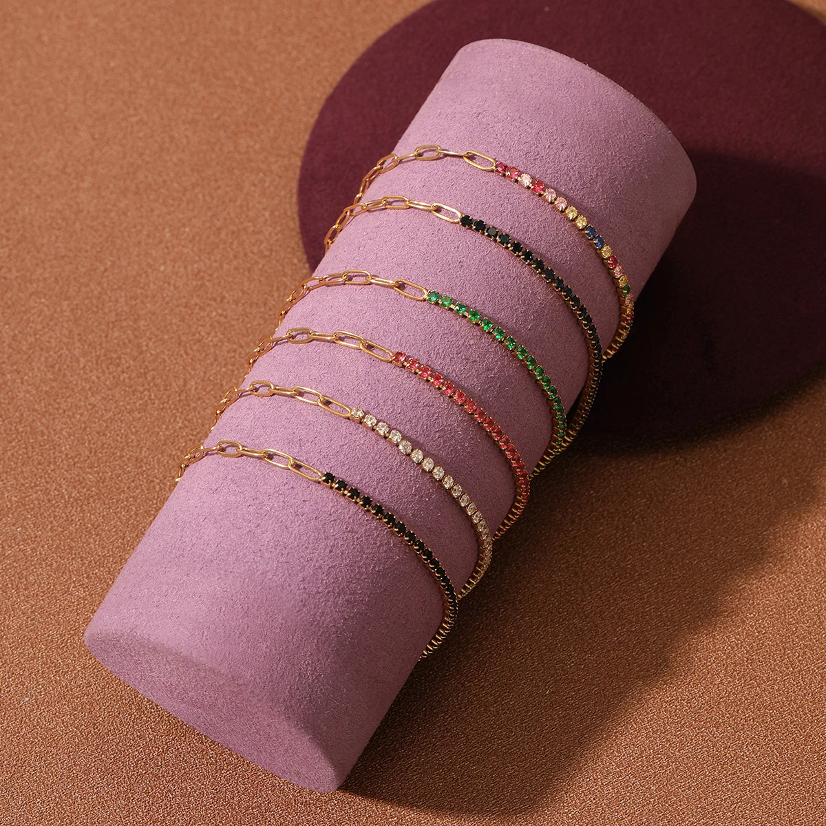 Rainbow Colored Cubic Zircon Titanium Steel Bracelet for Women Wholesale Full Crystal Stainless Steel Bracelets Fine Jewelry