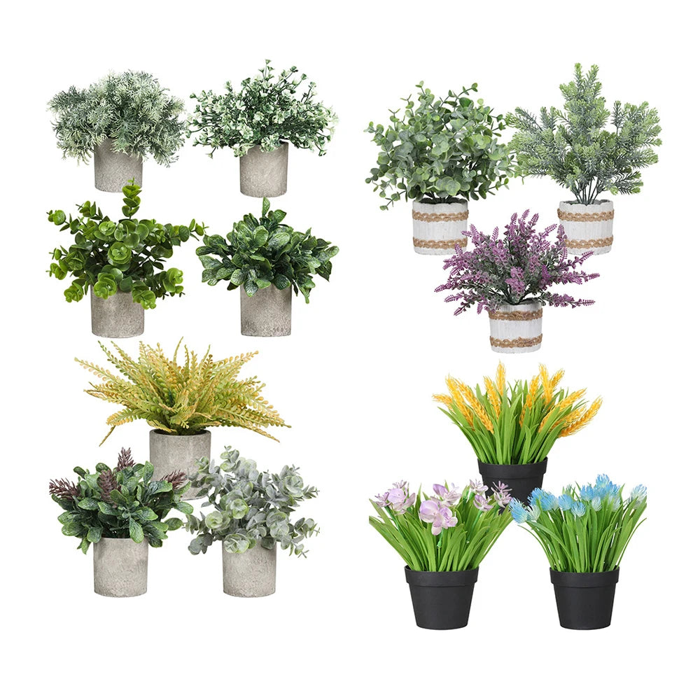 PT003-7 Wholesale Faux Green Plant Bonsai Potted Artificial Frosting Hedyotis Diffusa Plants in Pots Indoor Desktop Decoratio