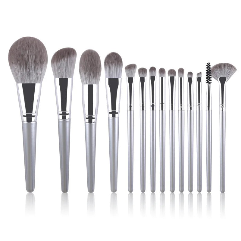 Wholesale Customized Portable Multifuntional14 Pieces Makeup Foundation Flat Round Brushes Set on Face Eyes for Beauty