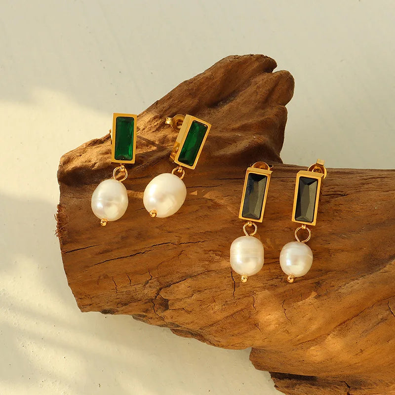 New Arrival Stainless Steel Freshwater Pearl Earrings Fashion Luxury Cubic Zircon Earrings Women