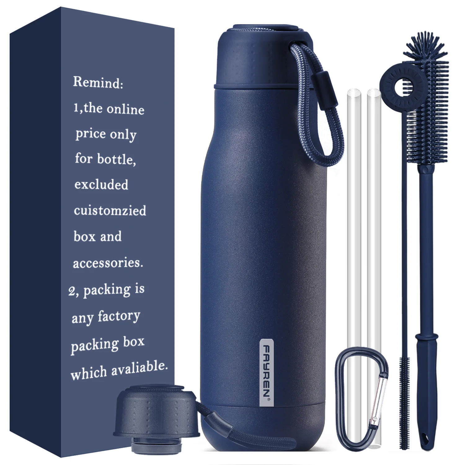 Stainless Steel Insulated Water Bottle with Dark Blue Lacquer Coating Adult Insulated Water Bottle for Sports