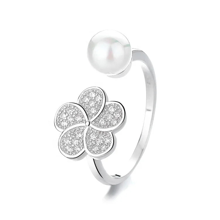 Yaeno Fine Jewelry Kids Ring in Pure Silver 925 Adjustable Flower Rings for Women