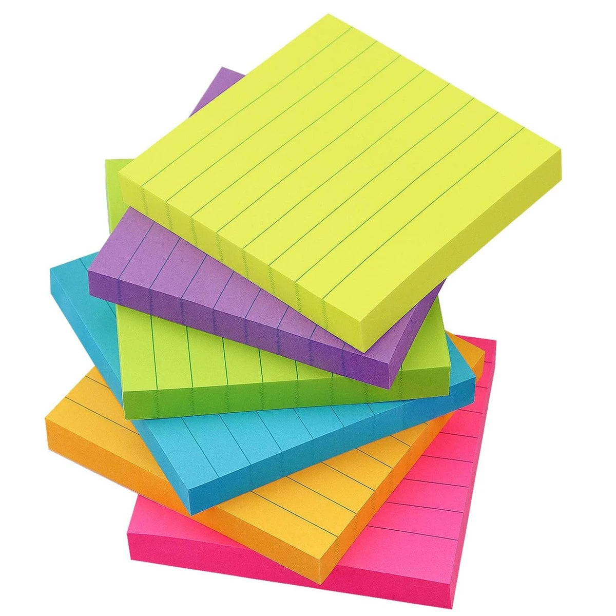 3x3 Inch Super Sticky Self-Adhesive Notes Lined Pads in Bright Colors 100 Sheets/Pad for Home Office School Use
