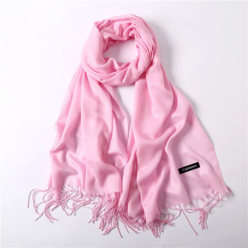 MIO Thin Spring Summer Scarf Shawl Solid Color With Tassel Imitation Cashmere Wraps Hijab for Women Lady Keep Warm