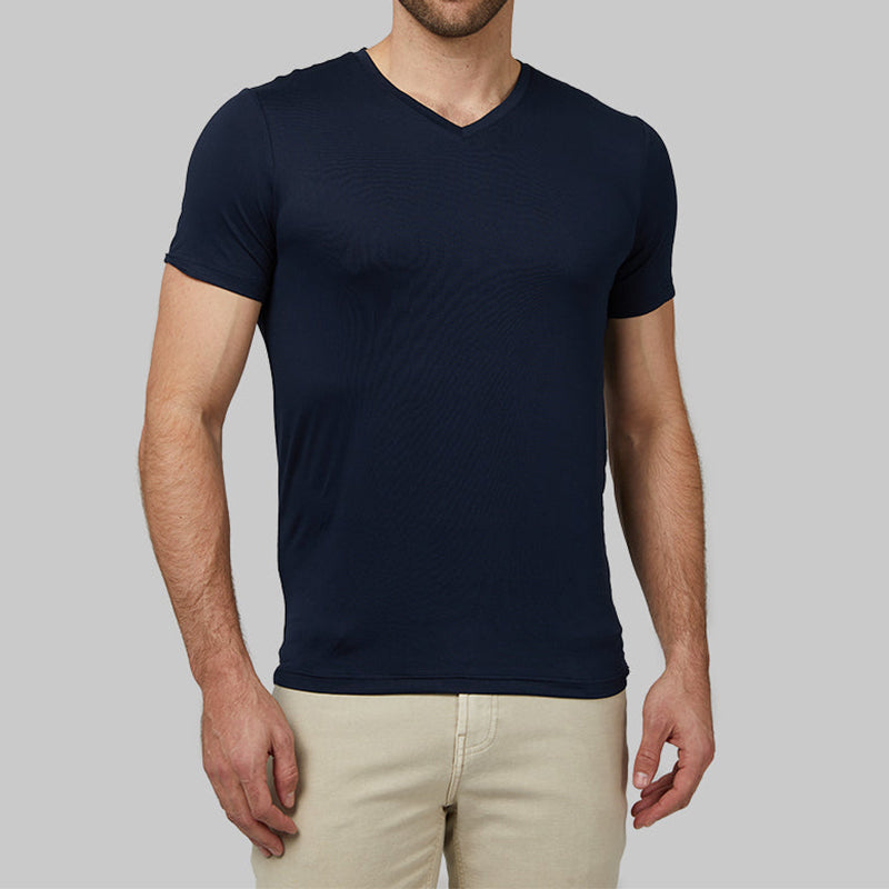 Men's Cool Classic V-neck T-Shirt Slim Fit Short Sleeve Cotton T-Shirts Ribbed Knit Soft Tees