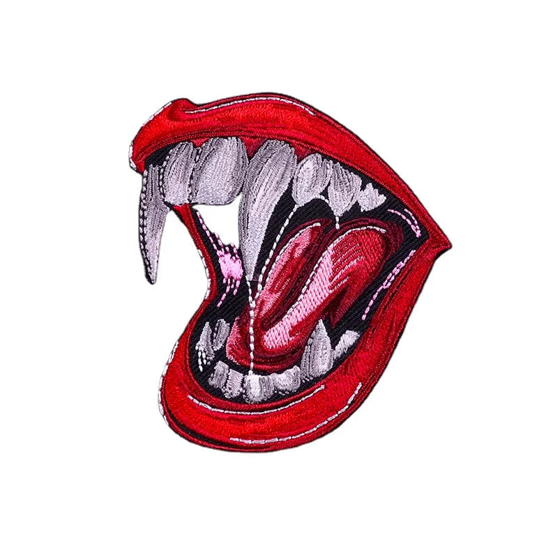 Punk Mouth Embroidery Patch Skeleton Iron on Patches for Clothing Custom Logo Patches Skull Fabric Opp Bag Twill