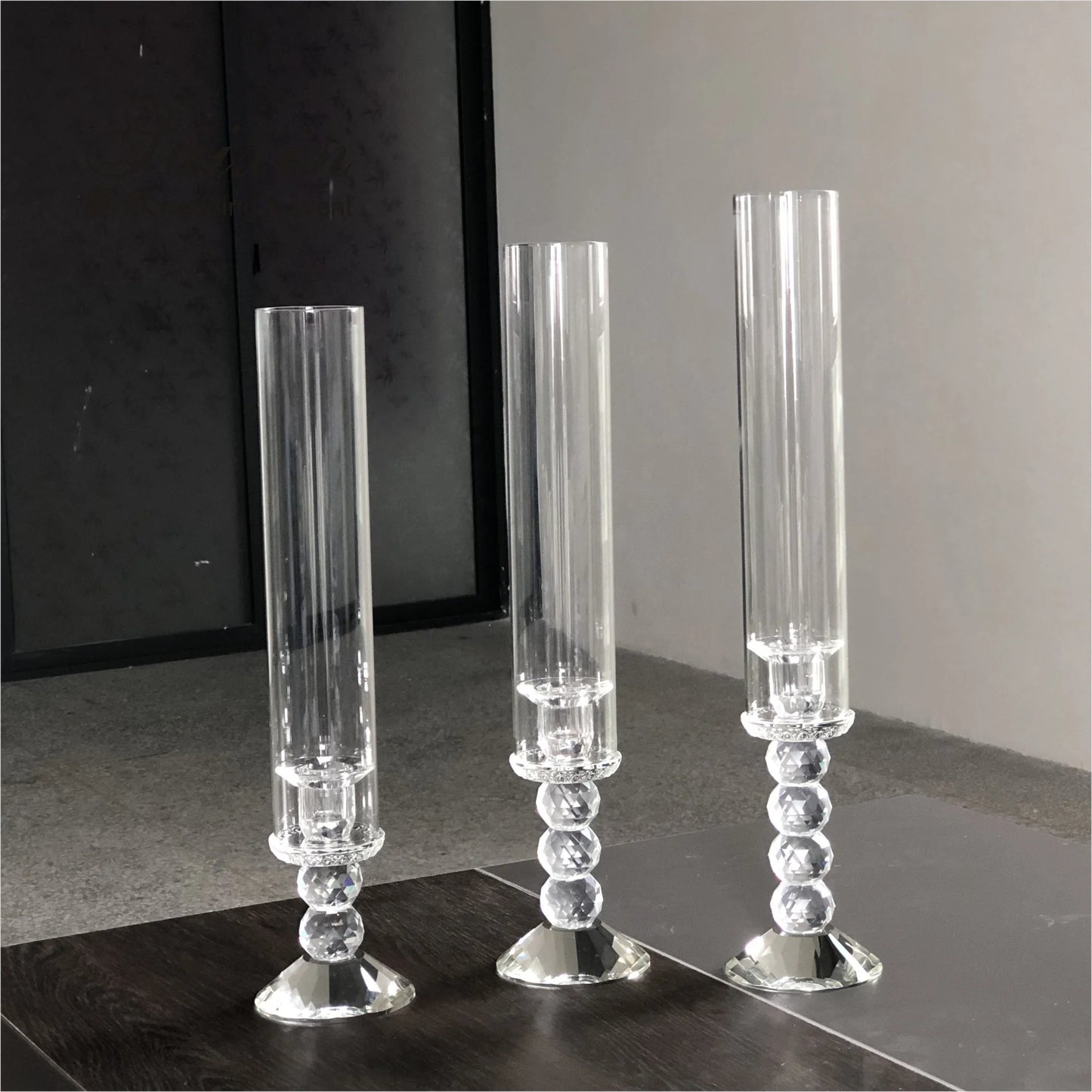 Wholesale ZT-014C Customized Clear Crystal Candle Holder Elegant Wedding Centerpiece with Engraved Printing