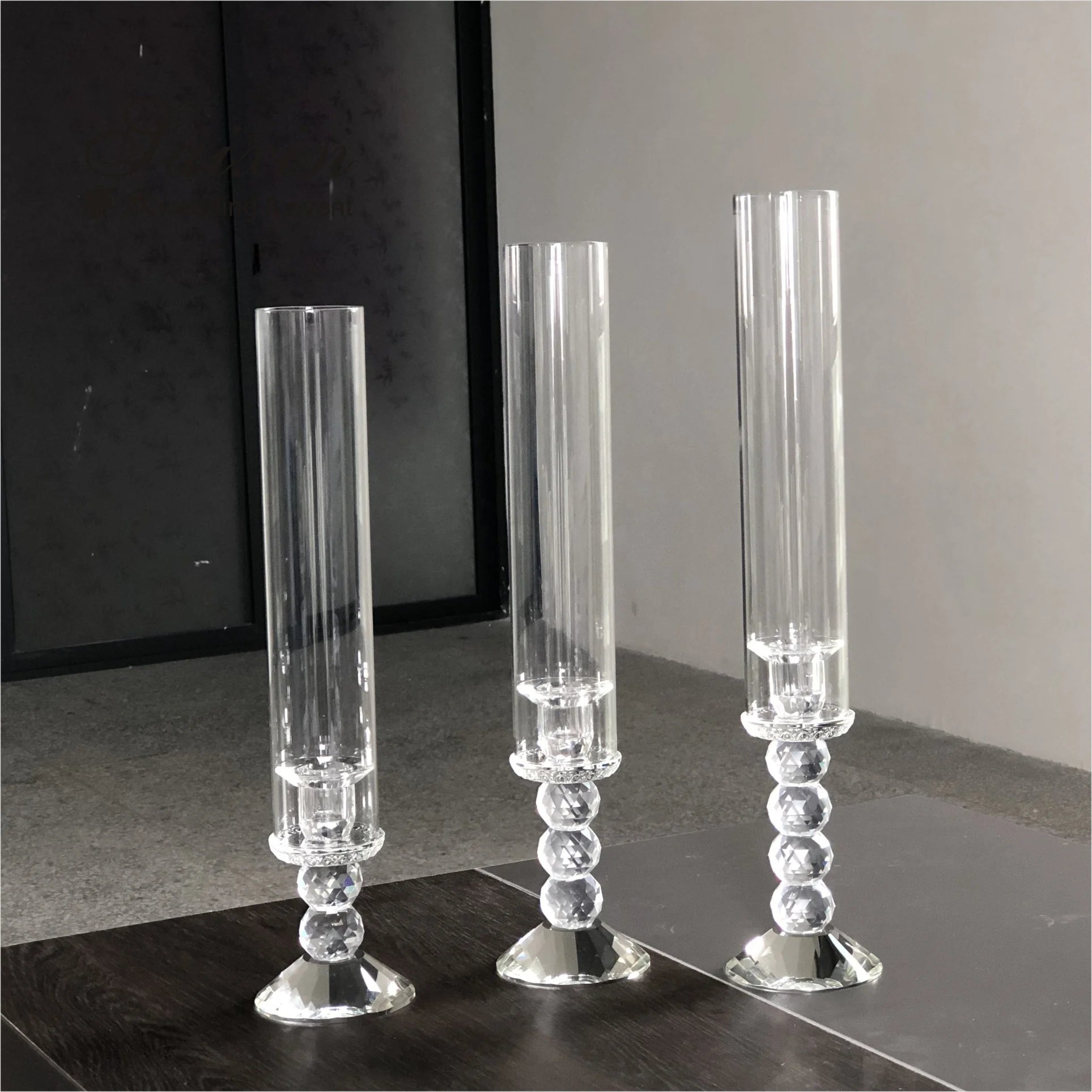 Wholesale ZT-014C Customized Clear Crystal Candle Holder Elegant Wedding Centerpiece with Engraved Printing