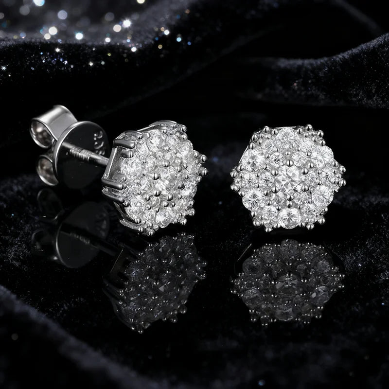 New S925 Silver Inlaid With Moissanite and Fully Inlaid With Flowers Hip-hop Hot-selling Simple Personalized Earrings