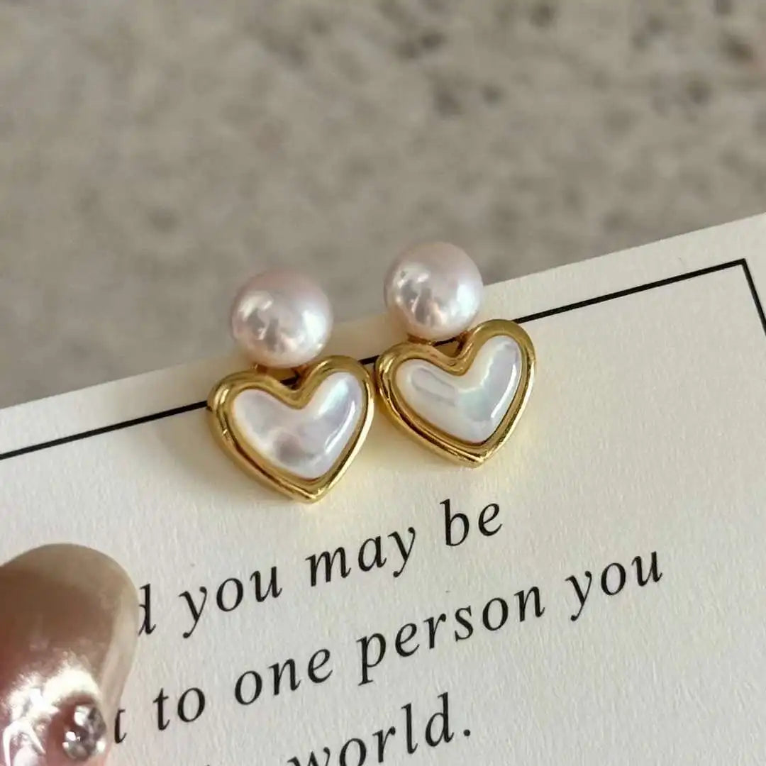 Freshwater Pearl Bread Shape Stud Earrings 6-7MM Gold Plated AAAA Grade Cute Inlaid with Exquisite Love Perfect Gift for Girl