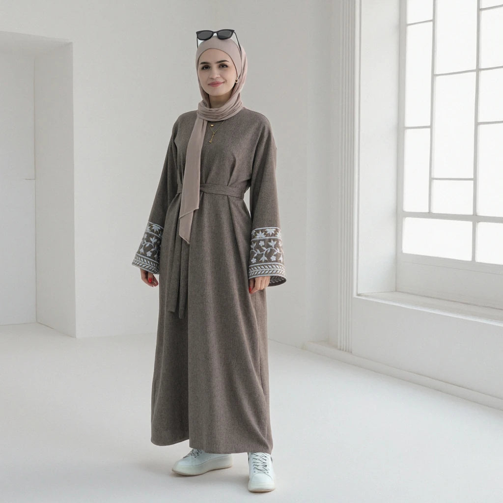 Abaya Loriya Linen Polyester Embroidery Closed Abaya Women's Dresses Wholesale Islamic Modest Clothing Abaya Women Muslim Dre