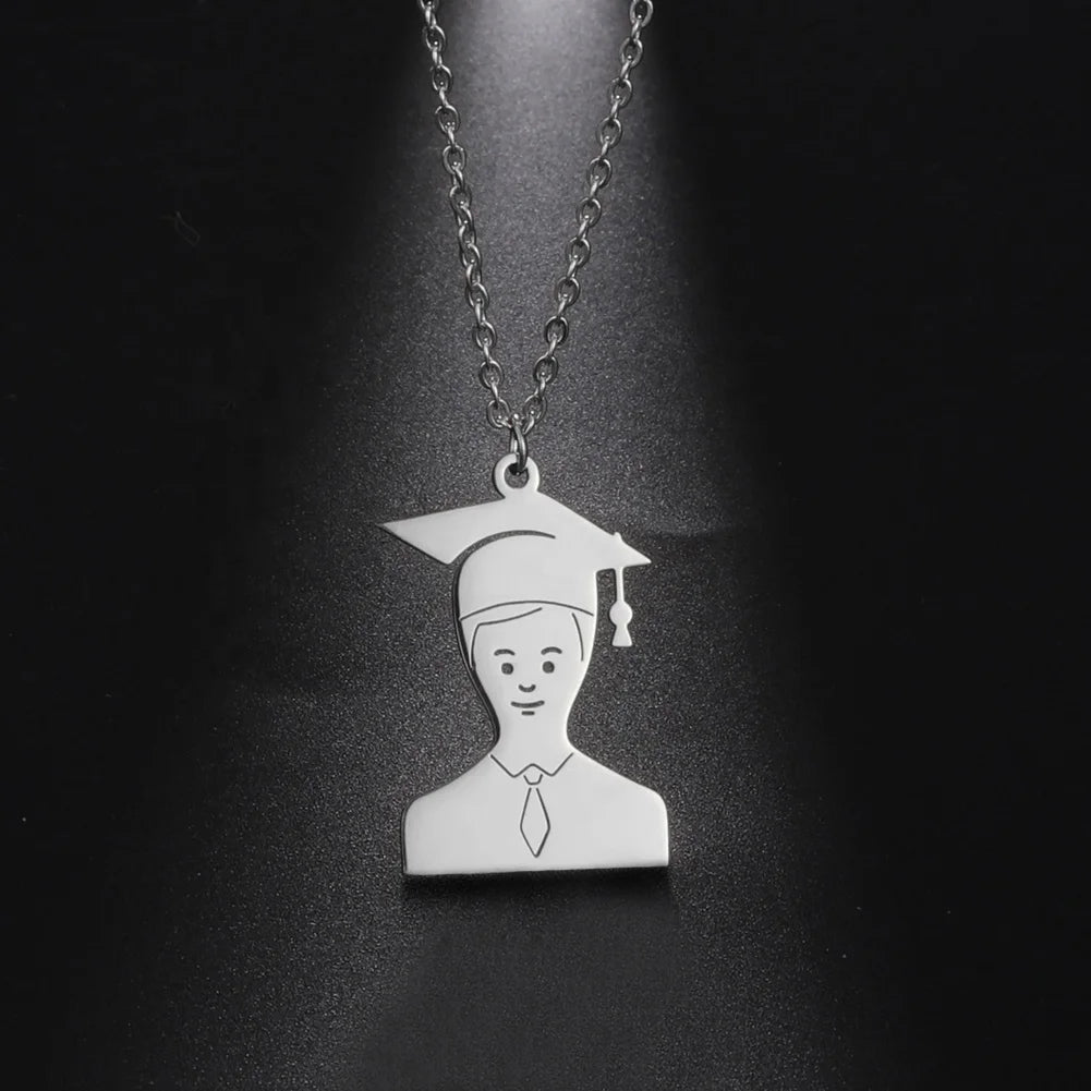 Graduate Student Pendant Necklace Stainless Steel Necklaces Choker for Women Men University Graduation Anniversary Gift