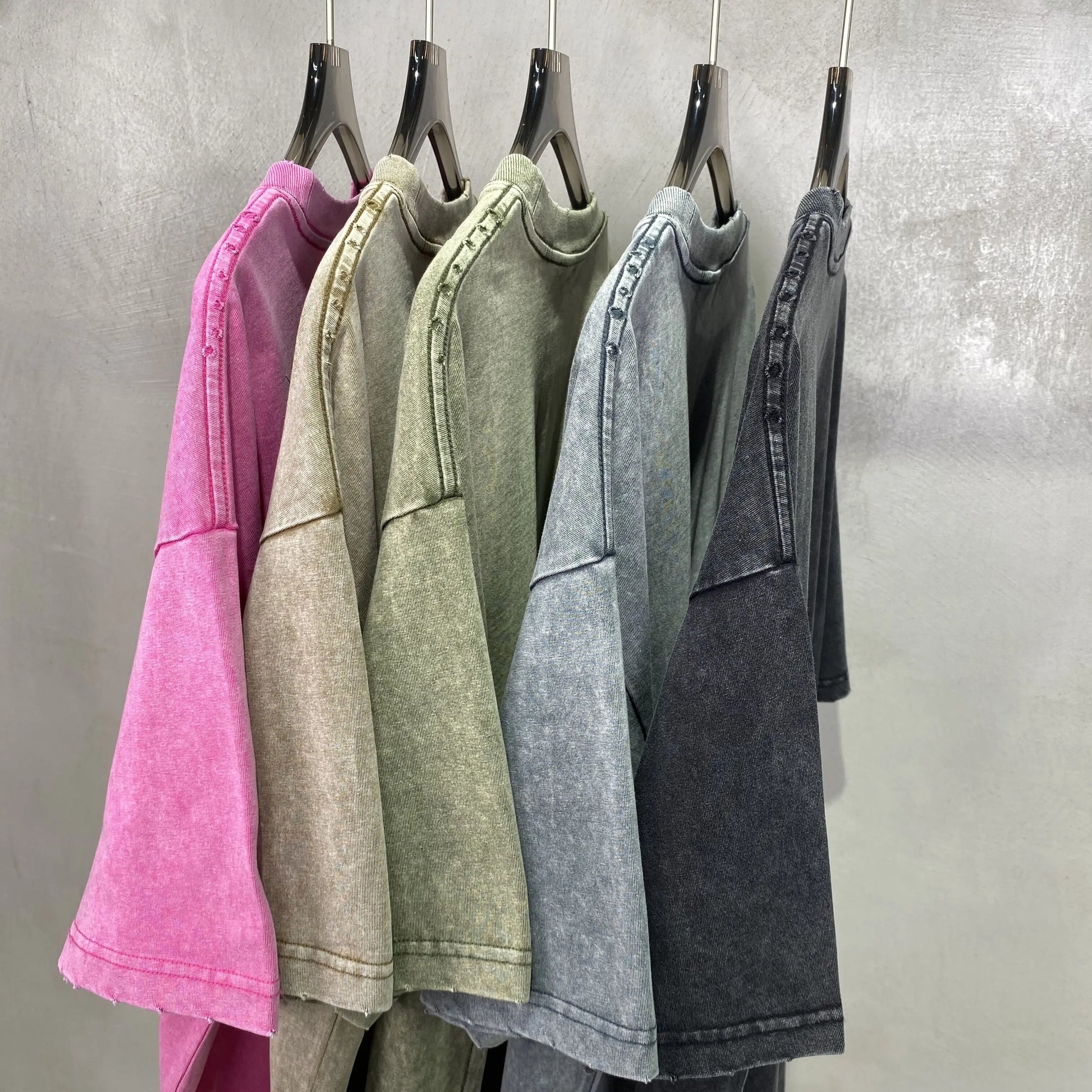 2024 Vintage Men's Short Sleeve T-Shirt 275 GSM 100% Cotton Acid Wash Heavy Weight Edging Solid Pattern Knitted Blank Design