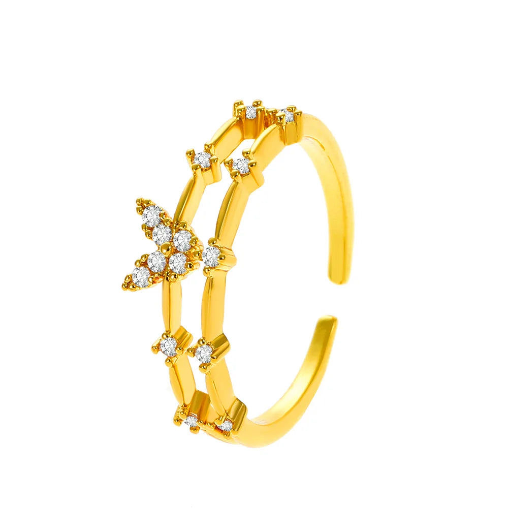 Simple Female Luxury Micro-Set Zirconia Diamond Rings Adjustable Rings Stylish Butterfly Rings for Women Men