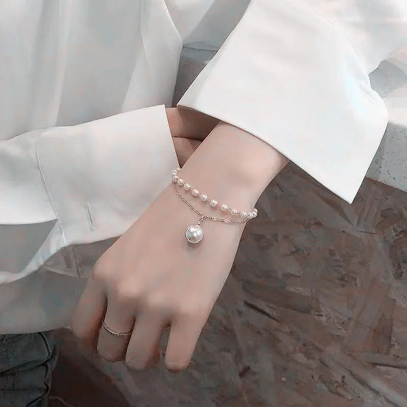 Europe and America Fashion Dainty Jewelry Pearl Bracelets Silver Slicer Multiple Layered Bracelets for Girls