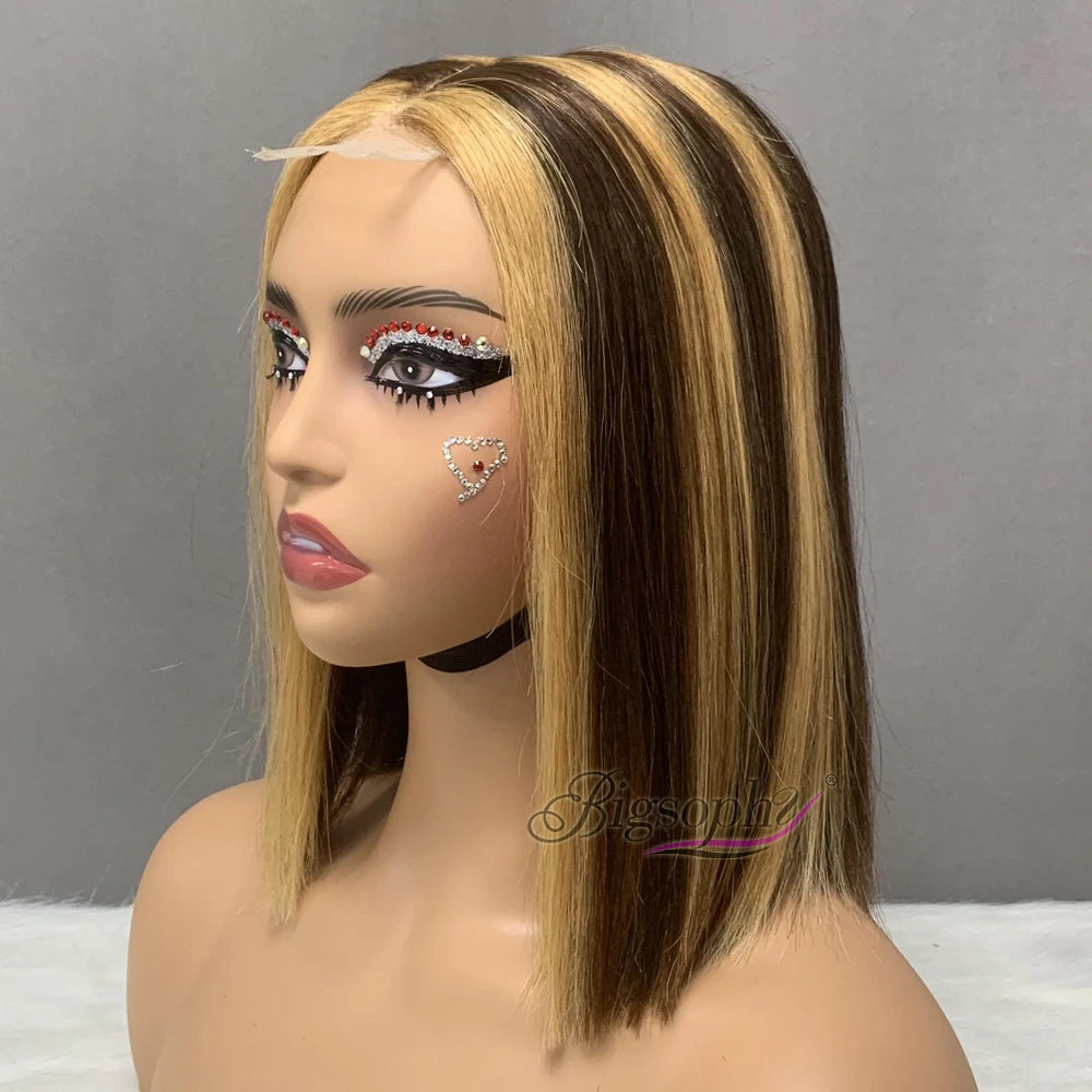 Wholesale Price Unprocessed Vietnamese Hair Straight Bob Wigs Seller10Inch P4/27 Bone Straight 2*6 Closure Lace Wig for Ladie