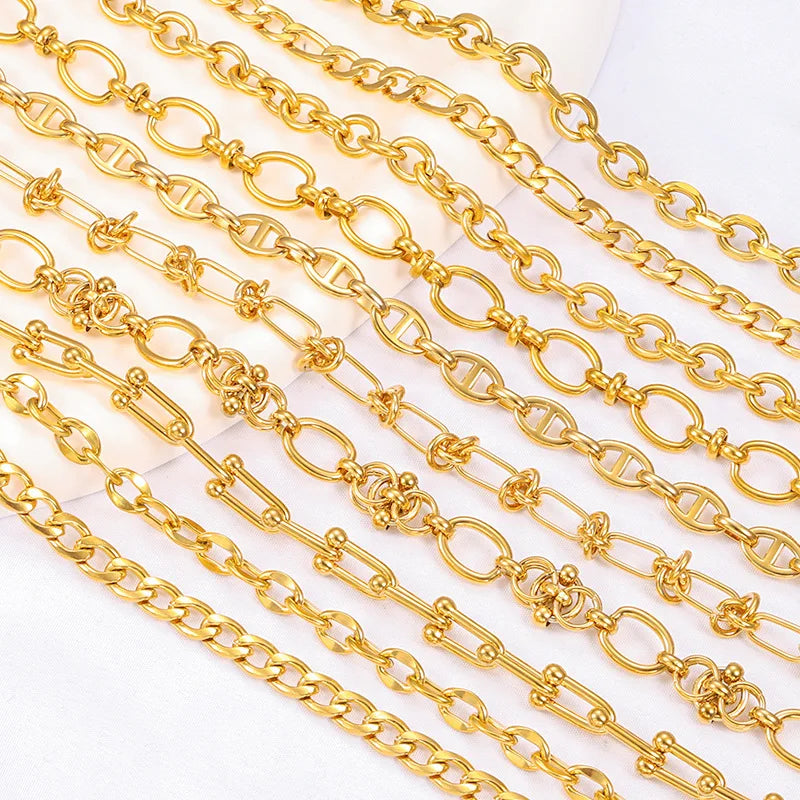 18K Gold Plated Stainless Steel Jewelry Chain Popular DIY Metal Accessory for Necklaces Bracelets Stylish Charm Jewelry Makin