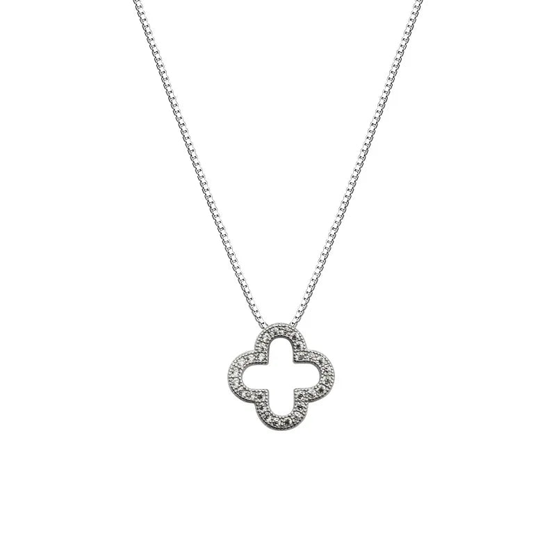 Luxury 925 Sterling Silver Women's Jewelry Famous Brand Clavicle Snake Chain CZ Zircon Hollow Four Clover Leaf Pendant for Gi