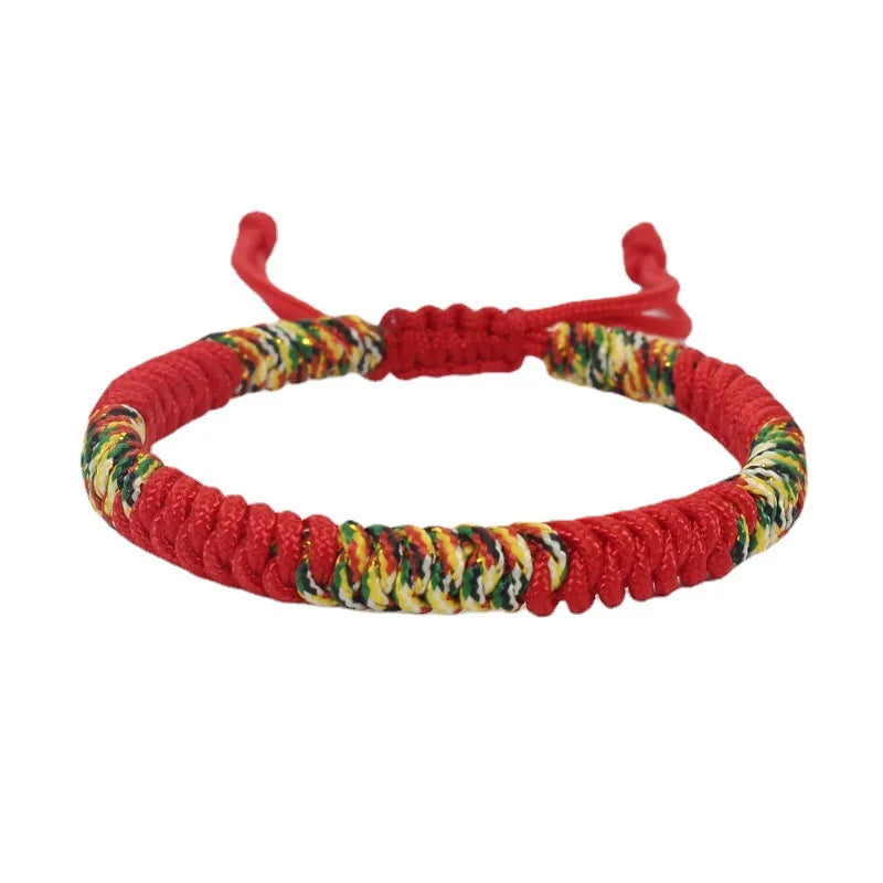 Handmade Chunky Tibetan King Kong Knot Protector Rope Bracelet Adjustable Black Red String Bracelet