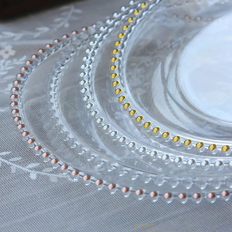 13inch Acrylic Clear Beaded Plastic Charger Plates Wedding Round Decorative Dinner Plates for Table Setting Events