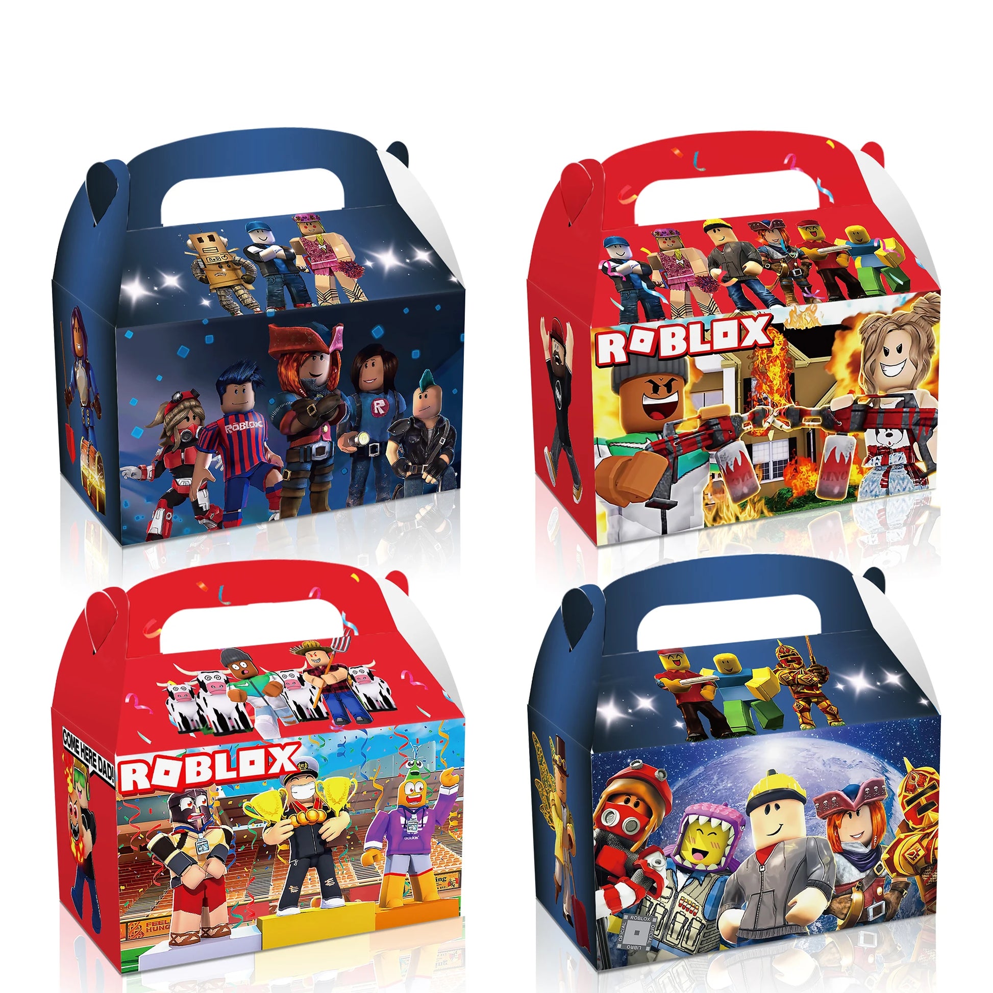 Huancai 12 PCS Cartoon Party Favors Candy Treat Boxes Robot Blocks Paper Gift Cake Goodies Box for Kids Birthday Party Suppli