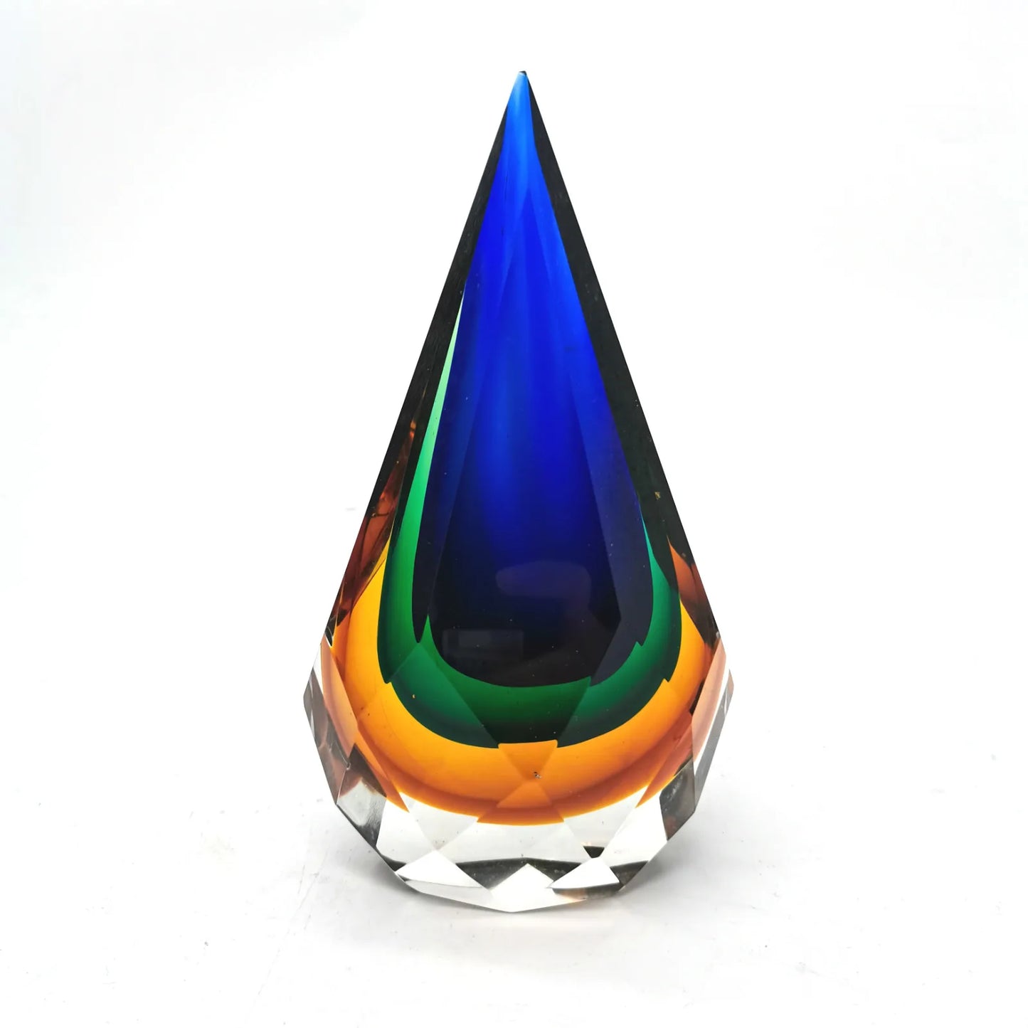 Handmade Blown Crystal Art Glass Ornaments Blue Green Tawny Water Drop Decors Hand Cut for Decorative Purposes