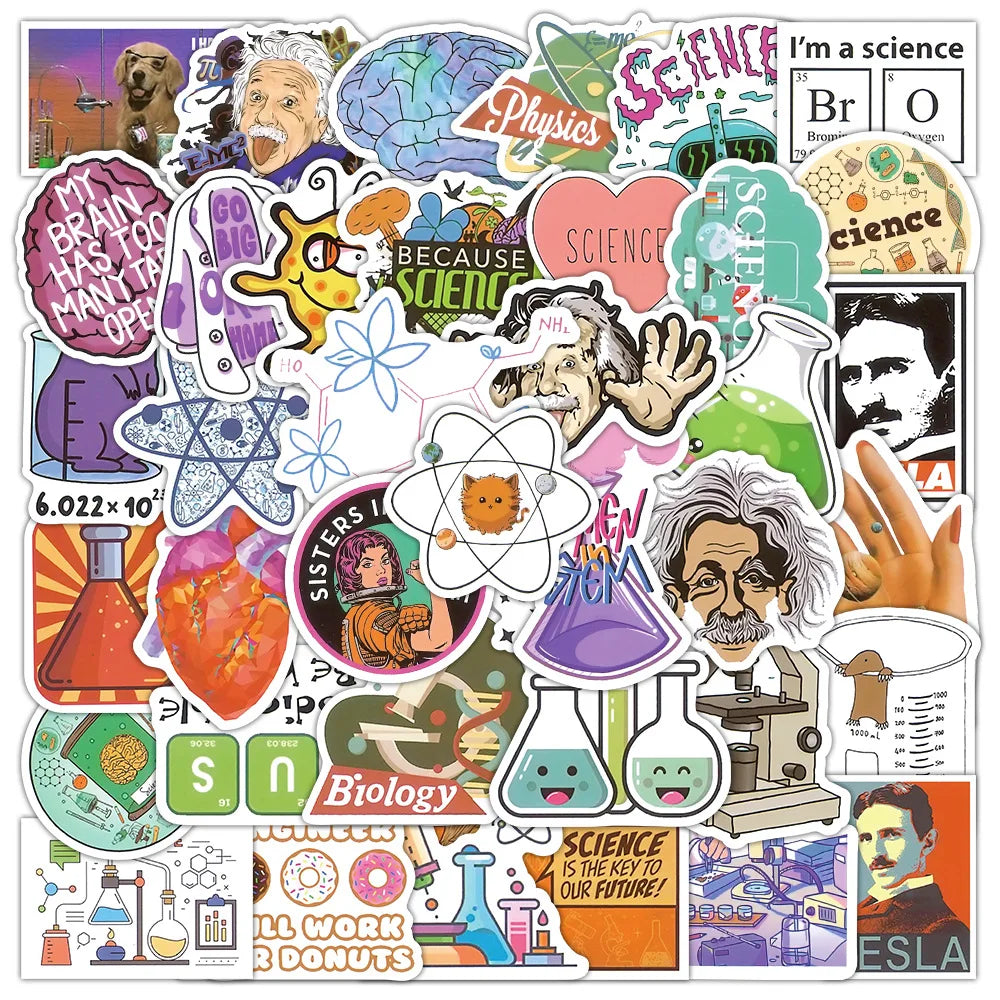 50Pcs New Love Science Physics Graffiti Stickers for Kid Book Bottle Decor Vinyl Cartoon Laboratory Instruments Sticker