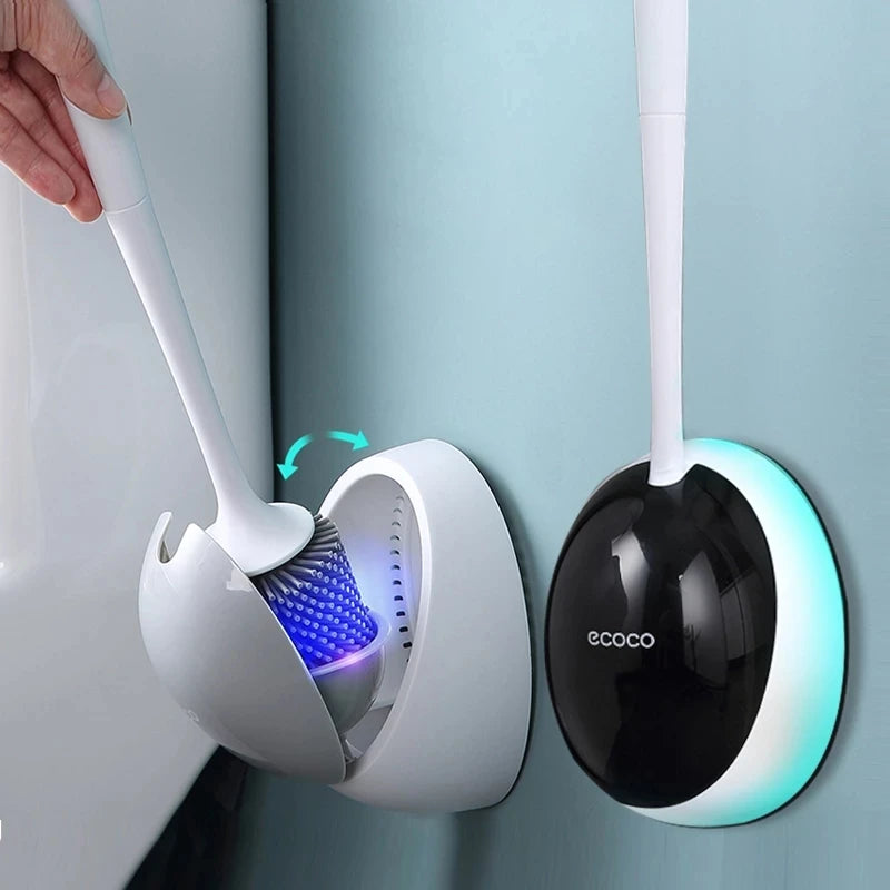 Automatic Opening Closing Toilet Cleaning Brush Silicone Toilet Brush and Holder Drainable